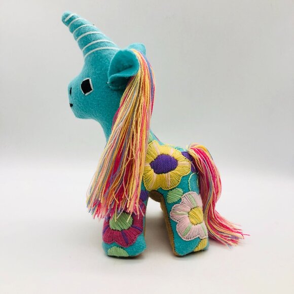 Mexican Folk Art Plush Unicorn Stuffed Animal Hand Embroidered Floral Colorful - Picture 1 of 12